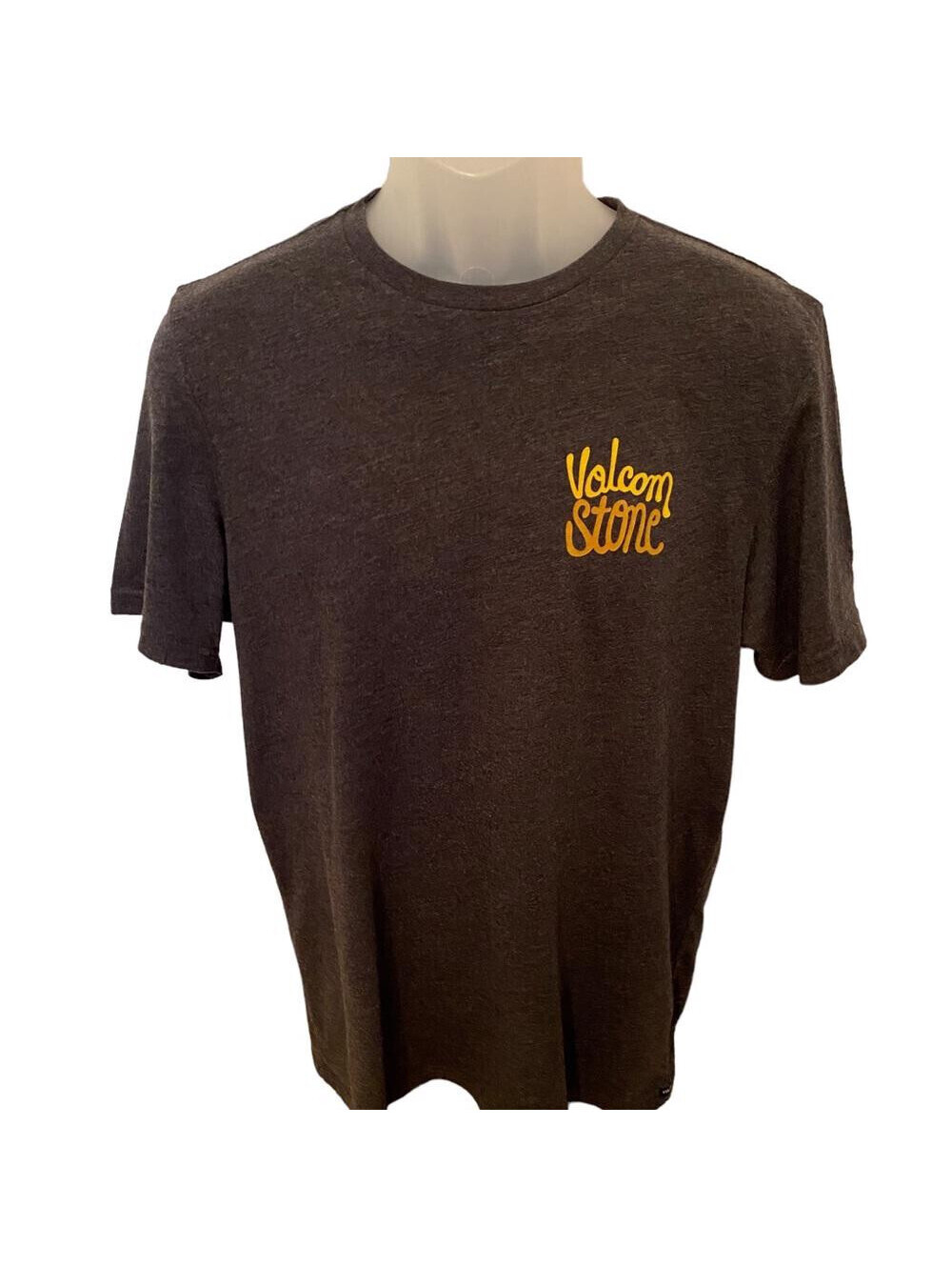 VOLCOM Stone Yellow & Orange Logo Gray Modern Fit Tee Shirt Men M Medium